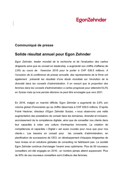 Communiqu&eacute; de presse Solide r&eacute;sultat annuel pour Egon Zehnder
