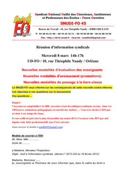 SNUDI-FO 45 Réunion d`information syndicale Mercredi 8 mars 14h