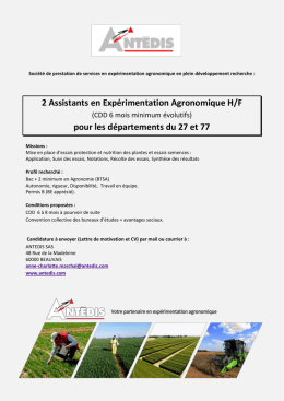 Assistants en Expérimentation Agronomique H/F