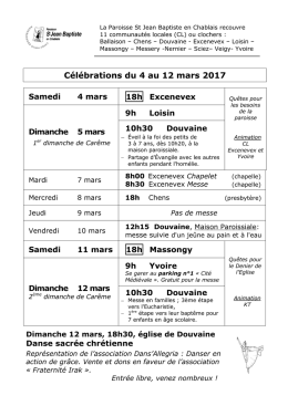 C&eacute;l&eacute;brations du 4 au 12 mars 2017