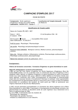Fiche de poste - D&eacute;partement scientifique biologie sant&eacute;