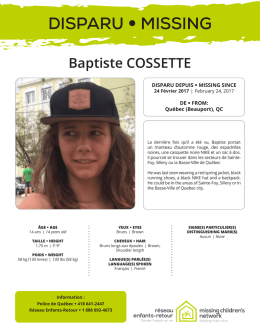Baptiste COSSETTE DISPARU - Missing Children`s Network