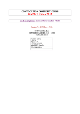 CONVOCATION COMPETITION N8 SAMEDI 11 Mars 2017
