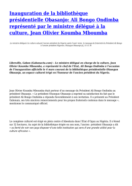 Inauguration de la biblioth&egrave;que pr&eacute;sidentielle Obasanjo: Ali Bongo