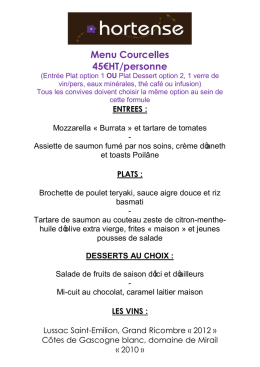 Menu Courcelles 45€HT/personne