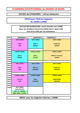 PLANNING EXCEPTIONNEL du MARDI 14 MARS