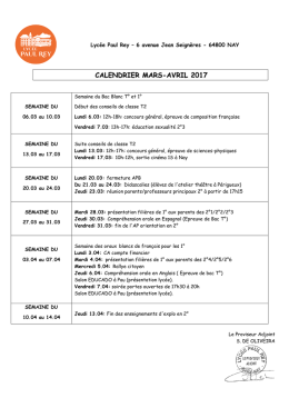 calendrier mars-avril 2017