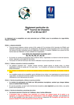 Règlement particulier du 10 Tournoi de Chassieu 06, 07 et 08 mai