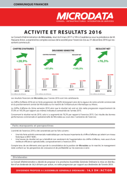 ACTIVITE ET RESULTATS 2016