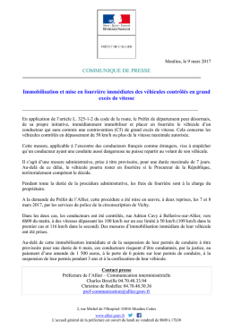 COMMUNIQUE DE PRESSE Immobilisation et mise en fourrière