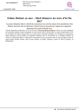 Eolien flottant en mer : Ideol d&eacute;marre les tests d`ici fin 2017