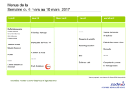 Menus de la Semaine du 6 mars au 10 mars 2017