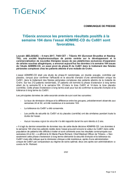 TiGenix annonce les premiers résultats positifs à la semaine 104