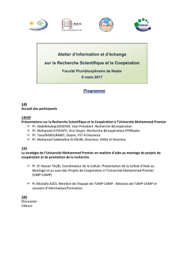 Atelier d`information Cellule d`aide au montage de projets