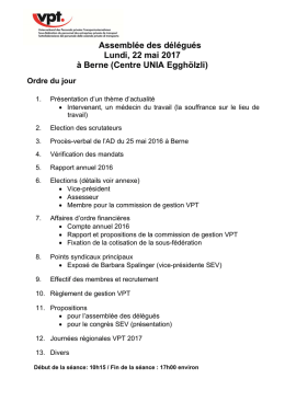 Assemblée des délégués 22. Mai 2017 - VPT
