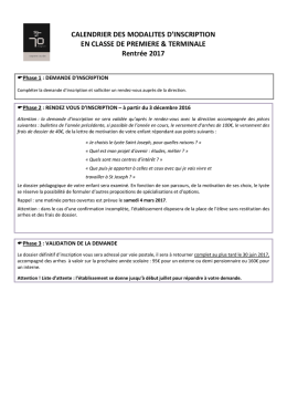 Modalit&eacute;s d`inscriptions pour les premi&egrave;res et terminales
