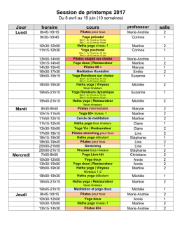 consultez l`horaire de la session de printemps