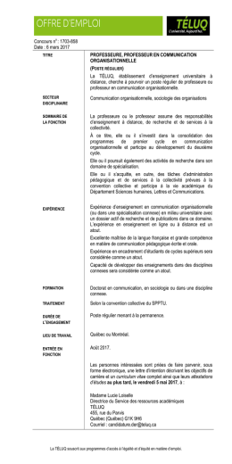 Offre d`emploi (Qu&eacute;bec ou Montr&eacute;al) - Professeur(e)