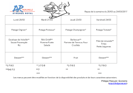 Repas de la semaine du 20/03 au 24/03/2017 Lundi 20/03 Mardi 21