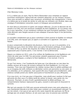 dans une lettre adressée à M. Lisée