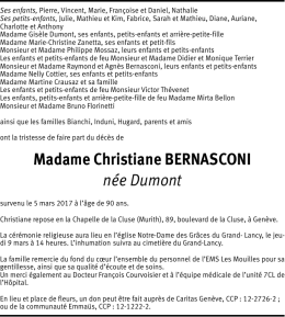 Madame Christiane BERNASCONI née Dumont