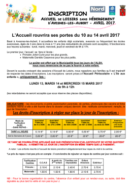 L`Accueil rouvrira ses portes du 10 au 14 avril 2017