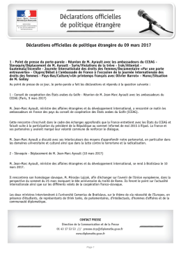D&eacute;clarations officielles de politique &eacute;trang&egrave;re du 09 mars 2017