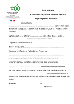 Droit &agrave; l`image Autorisation de prise de vue et de diffusion de
