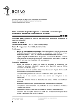 Fiche descriptive du profil d`Ing&eacute;nieur en &eacute;lectricit&eacute;