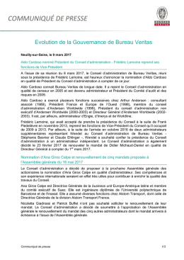 COMMUNIQU&Eacute; DE PRESSE