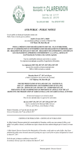 avis public - public notice - the Municipality of Clarendon