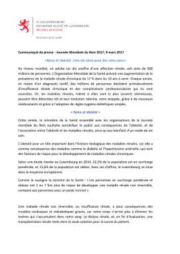 Communiqu&eacute; de presse - Journ&eacute;e mondiale du rein 2017