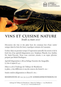 vins et cuisine nature - Auberge de l`Abbaye de Montheron