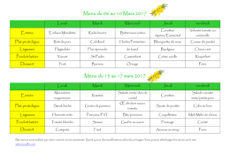 Menu du 06 au 10 Mars 2017 Menu du 13 au 17 mars 2017