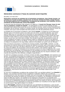 D&eacute;claration commune &agrave; l`issue du sommet social tripartite