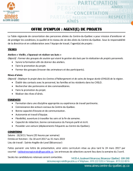 offre d`emploi : agent(e) de projets - Table r&eacute;gionale de concertation