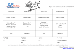 Repas de la semaine du 13/03 au 17/03/2017 Lundi 13/03 Mardi 14