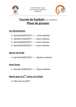 Planning du tournoi