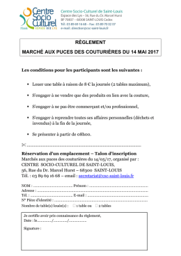 R&egrave;glement et talon d`inscription - Centre Socio Culturel de Saint