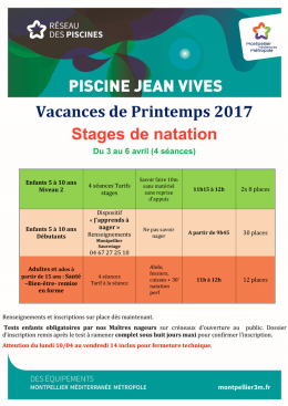 Programme animations vacances de printemps 2017 Vives