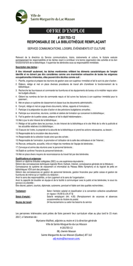 offre d`emploi - Sainte-Marguerite-du-Lac