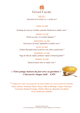 Menu de la semaine du 06 au 11 mars 2017