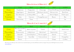 Menu du 20 au 24 Mars 2017 Menu du 27 au 31 mars 2017