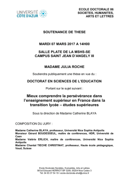 Mieux comprendre la pers&eacute;v&eacute;rance dans l`enseignement sup&eacute;rieur