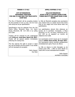 TENDER # 17-012 CITY OF MIRAMICHI EQUIPMENT PURCHASE