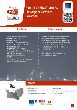 PROJETS PÉDAGOGIQUES Plasturgie et Matériaux Composites
