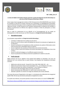 R&eacute;f : CHSSI_Cnrc-17 I. Description du poste II. Profil recherch&eacute;