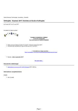 Facult&eacute; de M&eacute;decine - Orthoptie - Examen 2017 d`entr&eacute;e en Ecole d