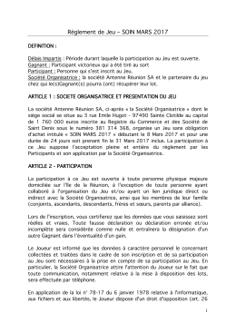 R&egrave;glement de Jeu &ndash; SOIN MARS 2017