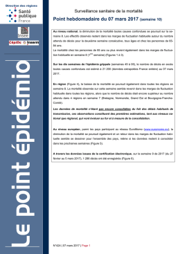 Surveillance sanitaire de la mortalit&eacute;. Point hebdomadaire du
